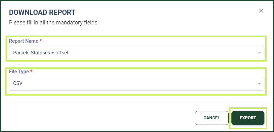 RMS_parcel_list_report_download_report_window